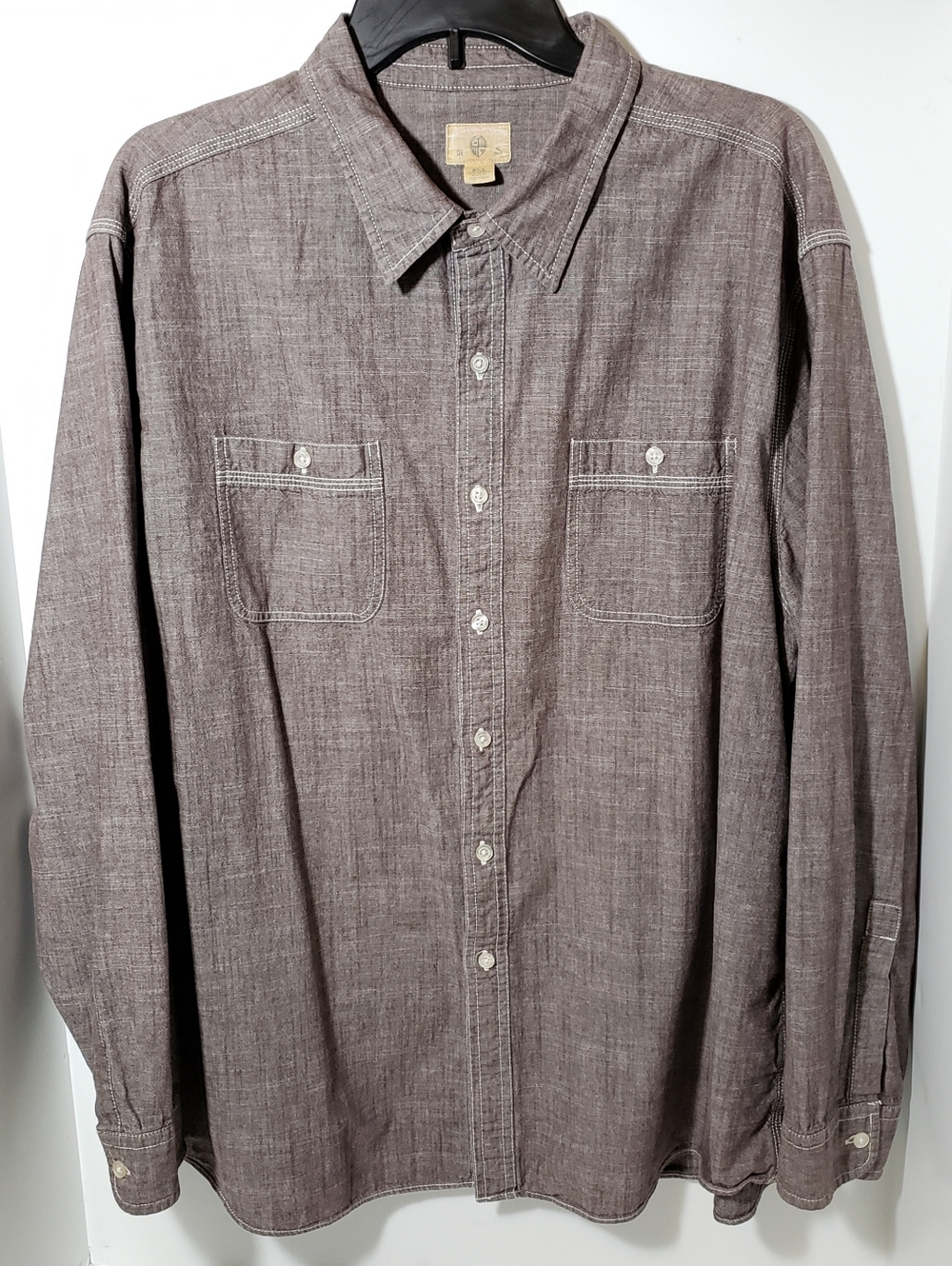 Trevero Men's Casual Long-Sleeve 100% Cotton Button-Up Shirt Brown w/Pockets XXL